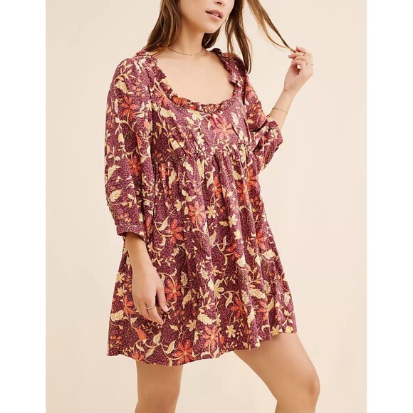 Free People Dresses & Skirts - Free People Lola Floral Mini Dress Printed Balloon Sleeve Cutout Cotton S 286397